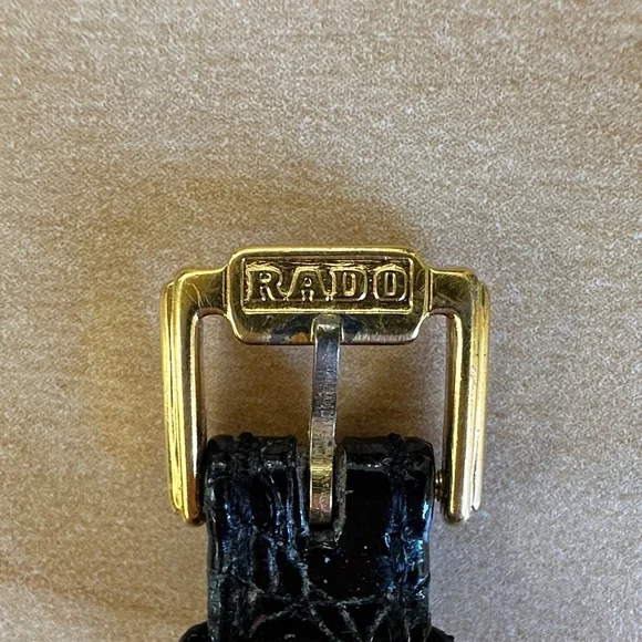 Vintage Women’s Rado Jubile Watch, Black Leather Strap, Gold and Diamond Accents - Picture 5 of 6